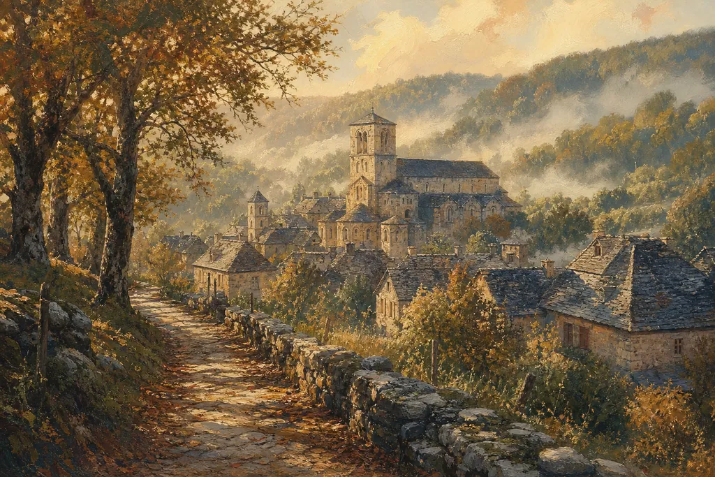 Illustration peinte : Aveyron et Compostelle, de Conques à Najac