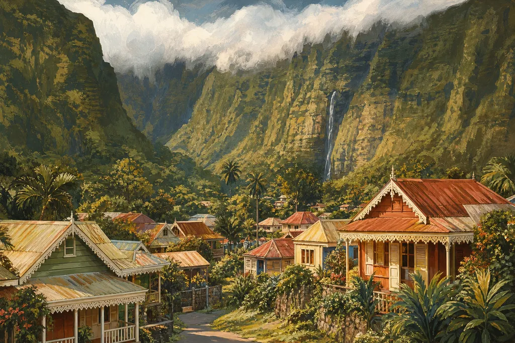 Illustration peinte : La Réunion, de Hell-Bourg à L'Entre-Deux