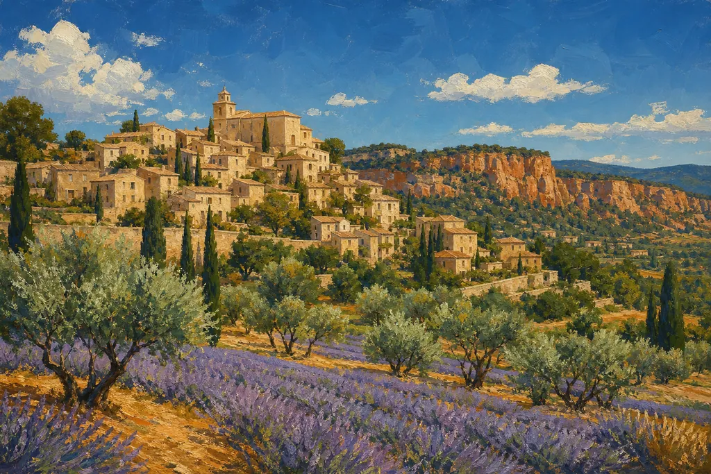 Illustration peinte : Luberon, de Gordes à Séguret