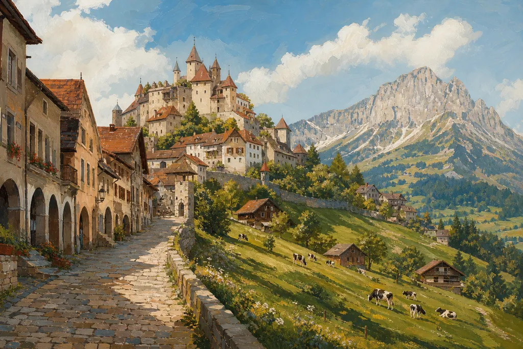 Illustration peinte : Canton de Fribourg