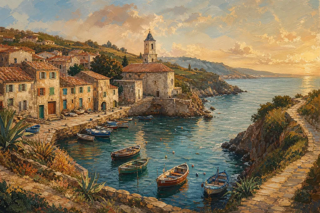 Illustration peinte : Villages de bord de mer