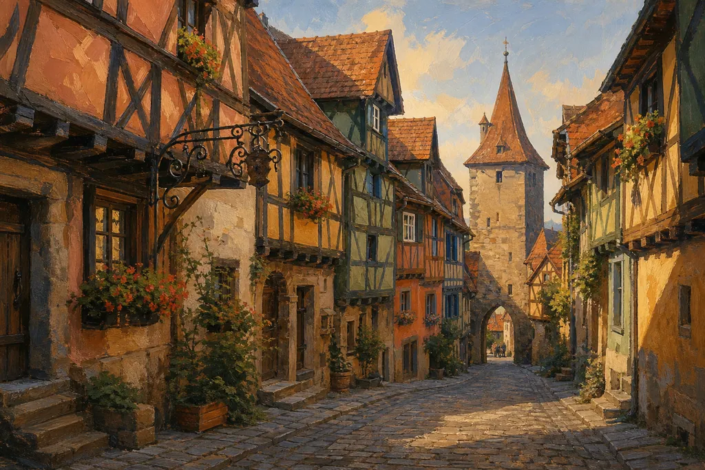 Illustration peinte : Villages à colombages