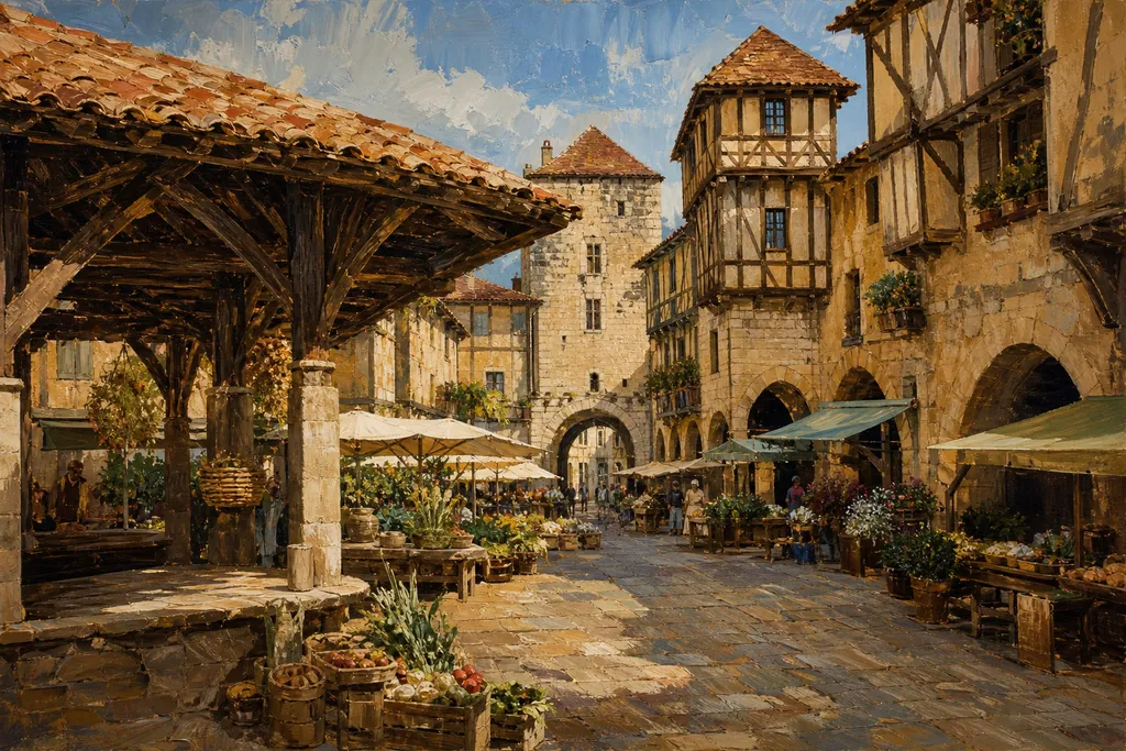 Illustration peinte : Cités médiévales et bastides