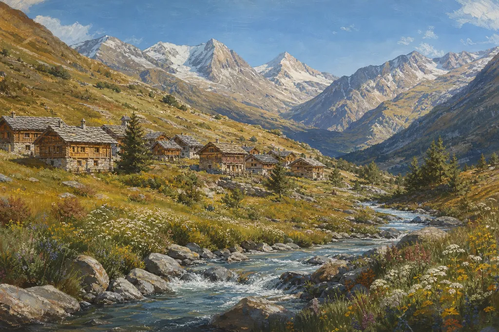 Illustration peinte : Villages de montagne