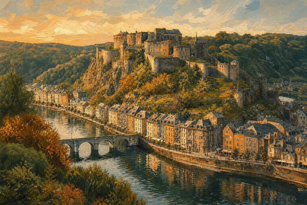 Château fort de Bouillon sur son éperon rocheux au-dessus de la Semois et des quais de la ville
