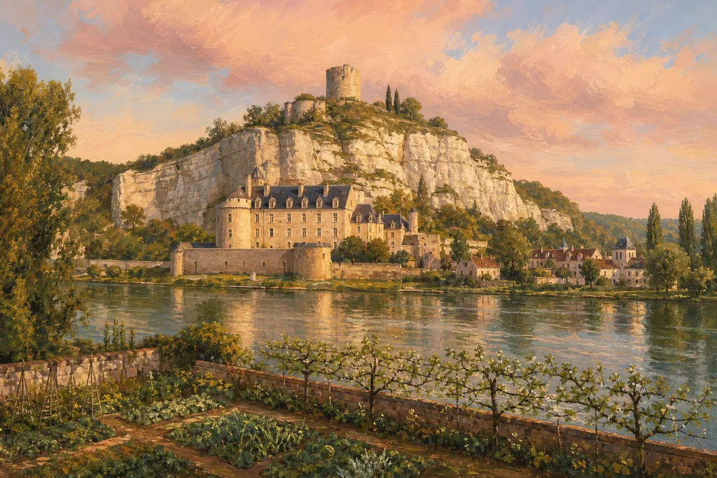 Château de La Roche-Guyon et son donjon dans la falaise de craie au-dessus de la Seine